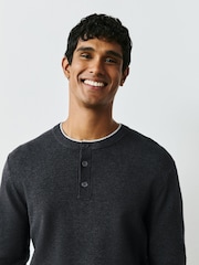 Charcoal Grey Long Sleeve Henley Knitted Jumper - Image 6 of 9