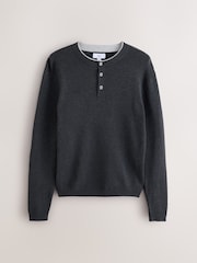 Charcoal Grey Long Sleeve Henley Knitted Jumper - Image 7 of 9
