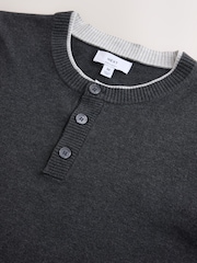 Charcoal Grey Long Sleeve Henley Knitted Jumper - Image 8 of 9