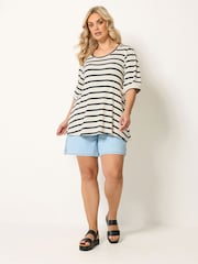 Yours Curve Cream Stripe Puff Sleeve Top - Image 3 of 5