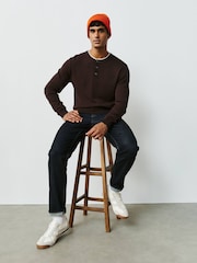 Brown Long Sleeve Henley Knitted Jumper - Image 2 of 8
