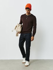 Brown Long Sleeve Henley Knitted Jumper - Image 3 of 8