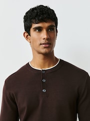 Brown Long Sleeve Henley Knitted Jumper - Image 5 of 8