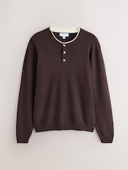 Brown Long Sleeve Henley Knitted Jumper - Image 6 of 8