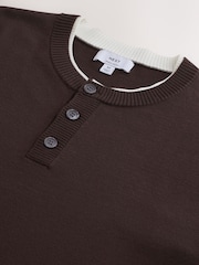 Brown Long Sleeve Henley Knitted Jumper - Image 7 of 8