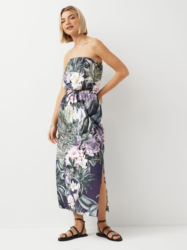 Navy Floral Bandeau Midi Dress - Image 1 of 5