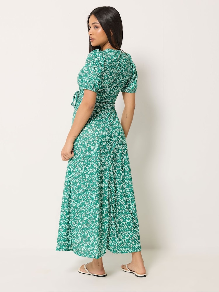 green petite wrap dress Womens M&Co Green Petite Maxi Wrap Dress US 8 Petite