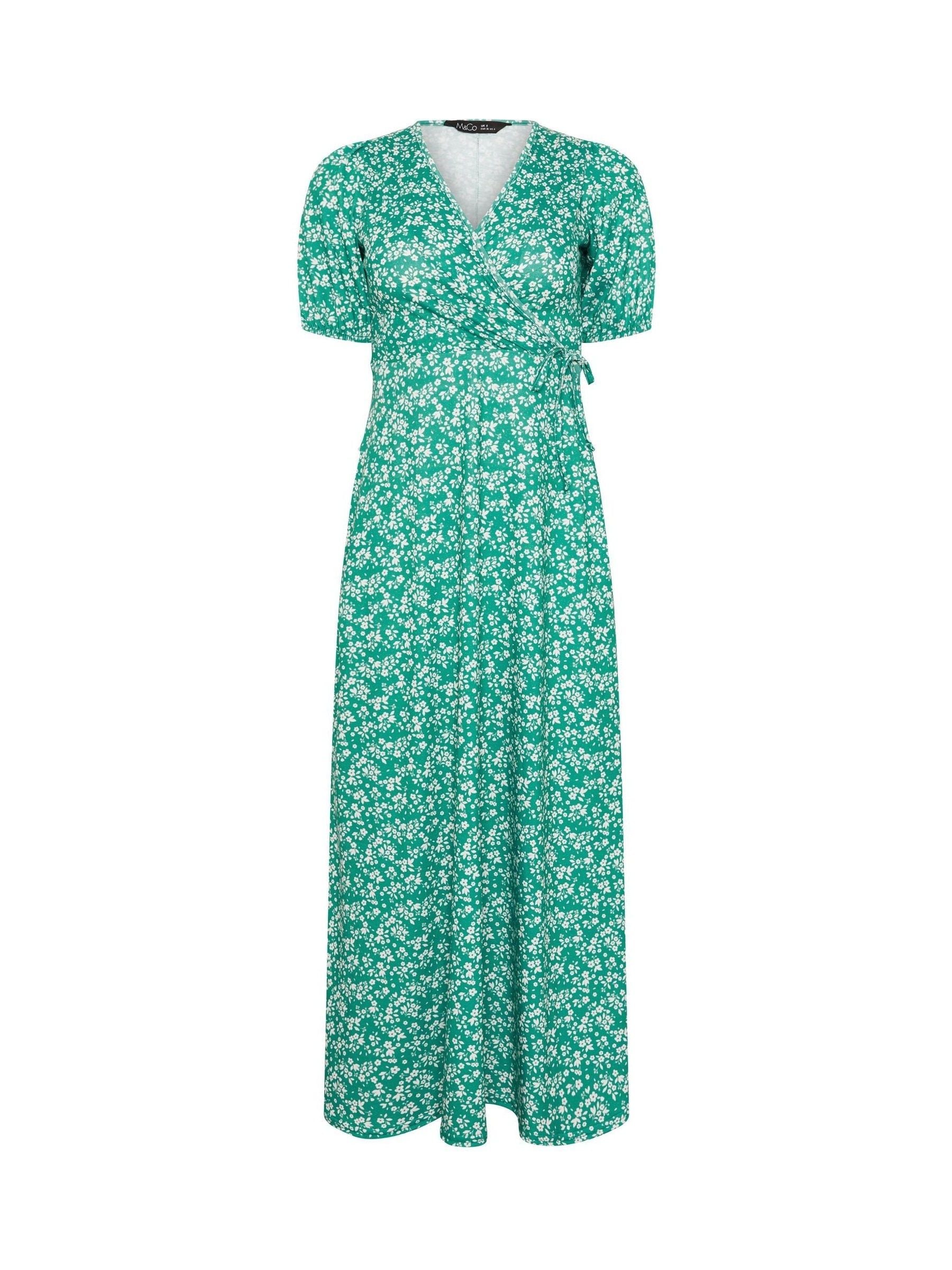 new look green ditsy dress Womens M&Co Green Petite Maxi Wrap Dress US 8 Petite