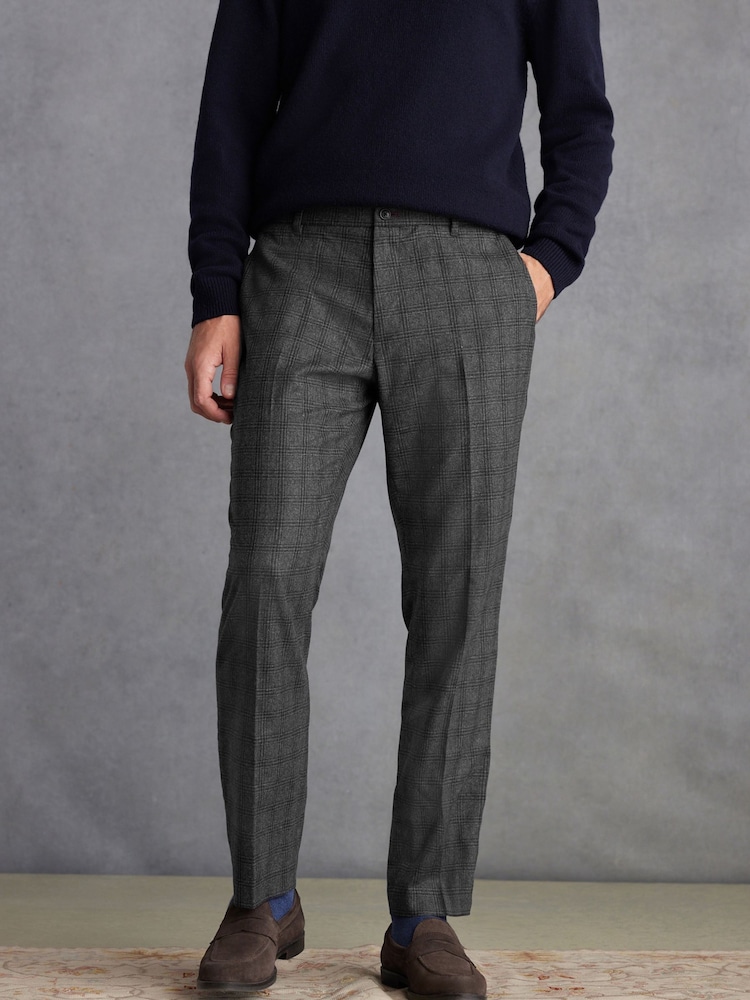 Navy Blue Check Nova Fides Italian Fabric Trousers With Wool - Image 1 of 1