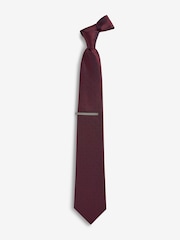 Navy Blue/Burgundy Red Textured Ties And Tie Clips 2 Pack - Image 2 of 3