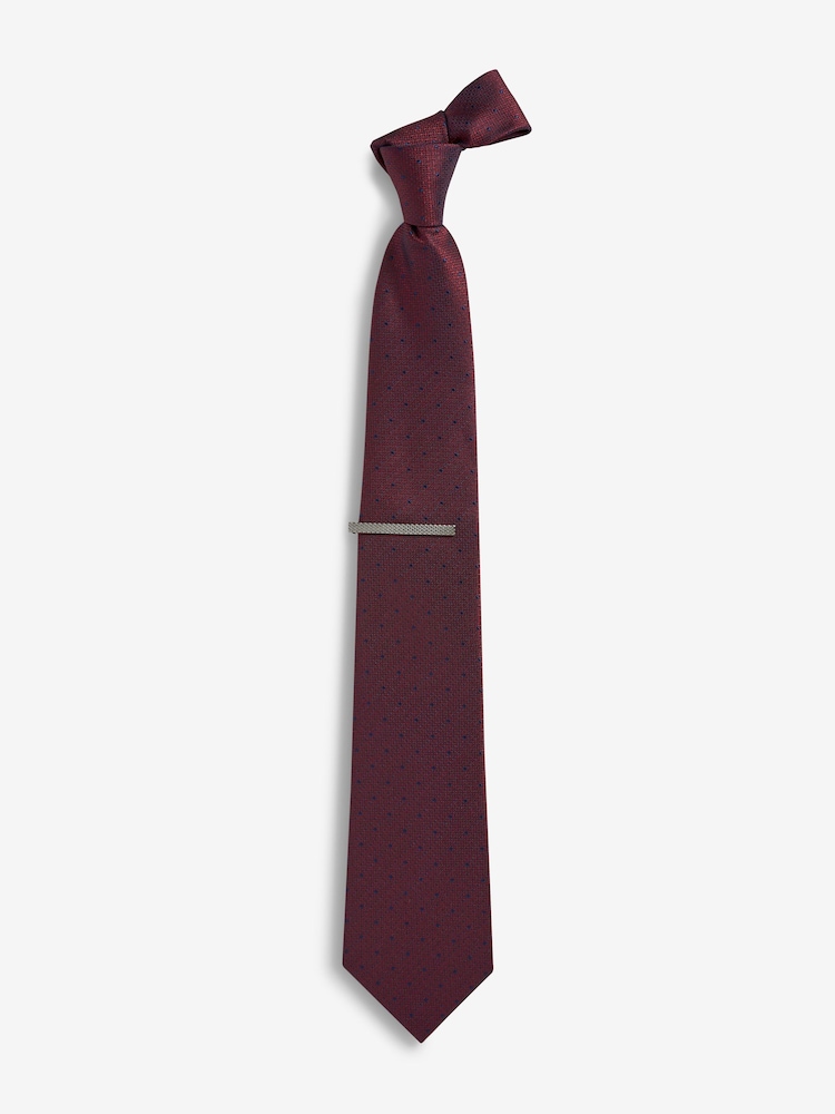 Navy Blue/Burgundy Red Textured Ties And Tie Clips 2 Pack - Image 2 of 3