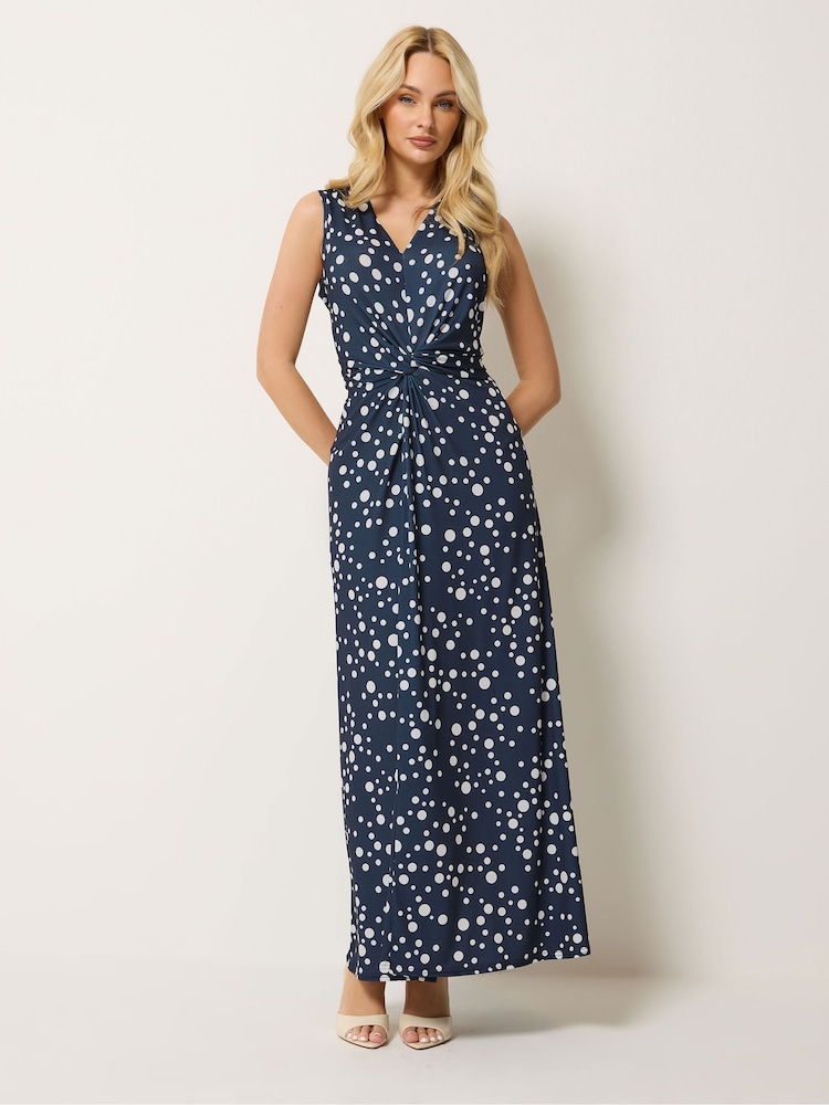 M&Co Blue Sleeveless Twist Front Maxi Dress - Image 2 of 5 M&Co Blue Sleeveless Twist Front Maxi Dress - Image 2 of 5