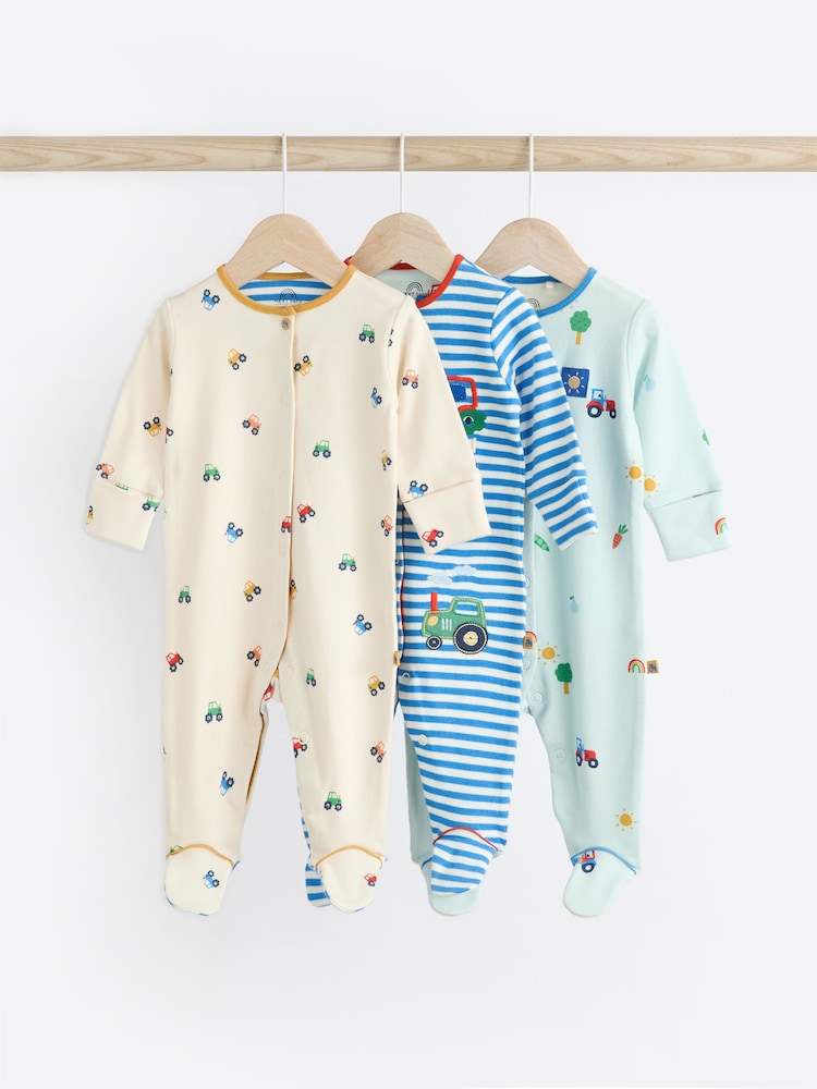 Bright Transport 100% Cotton Baby Sleepsuits 3 Pack (0mths-3yrs) - Image 1 of 12