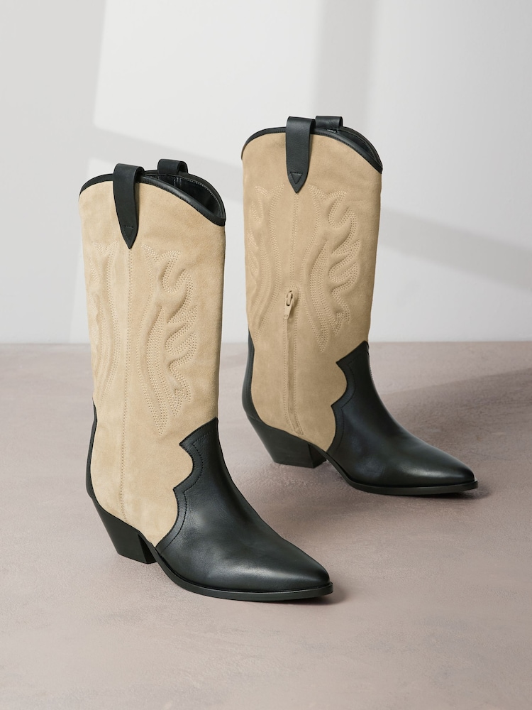 Black & Camel Signature Leather Forever Comfort® Suede Western Boots - Image 1 of 6