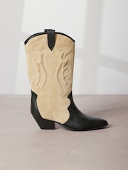 Black & Camel Signature Leather Forever Comfort® Suede Western Boots - Image 2 of 6