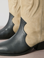 Black & Camel Signature Leather Forever Comfort® Suede Western Boots - Image 3 of 6