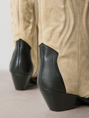Black & Camel Signature Leather Forever Comfort® Suede Western Boots - Image 4 of 6