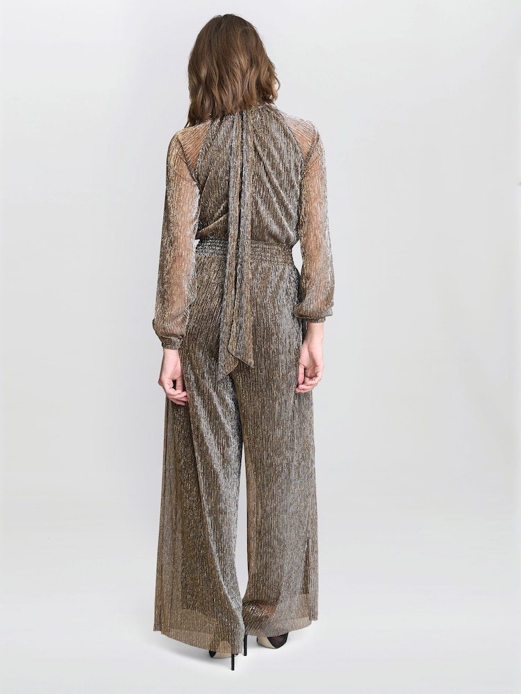 Gina Bacconi Black Kylie Metallic Knit Jumpsuit - Image 2 of 7 Gina Bacconi Black Kylie Metallic Knit Jumpsuit - Image 2 of 7