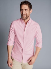 Charles Tyrwhitt Pink Plain Slim Fit Button-down Washed Oxford 100% Cotton Shirt - Image 1 of 6
