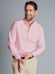 Charles Tyrwhitt Pink Plain Slim Fit Button-down Washed Oxford 100% Cotton Shirt - Image 3 of 6