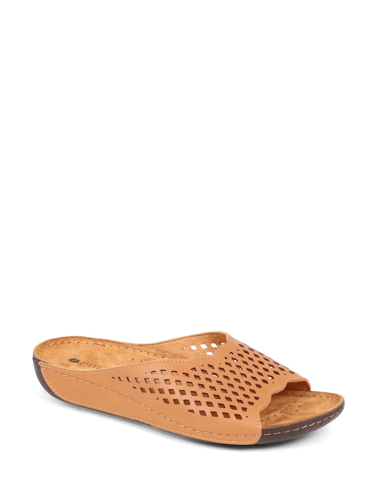 Pavers Brown Pavers Perforated Leather Brown Mule Sliders - Image 3 of 6