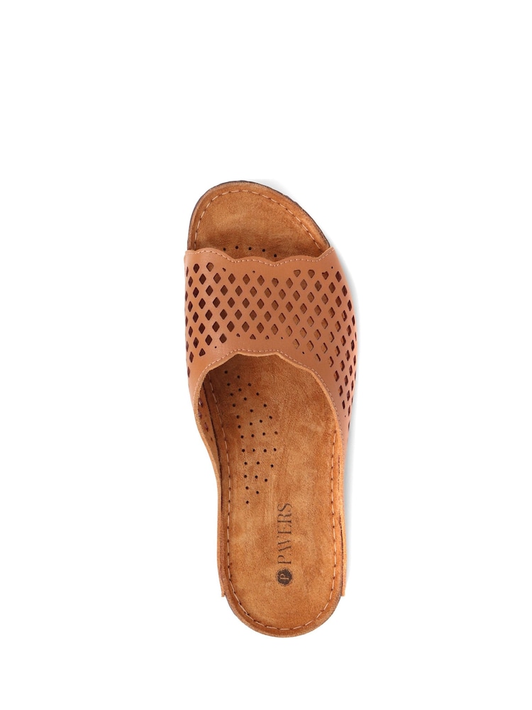 Pavers Brown Pavers Perforated Leather Brown Mule Sliders - Image 5 of 6