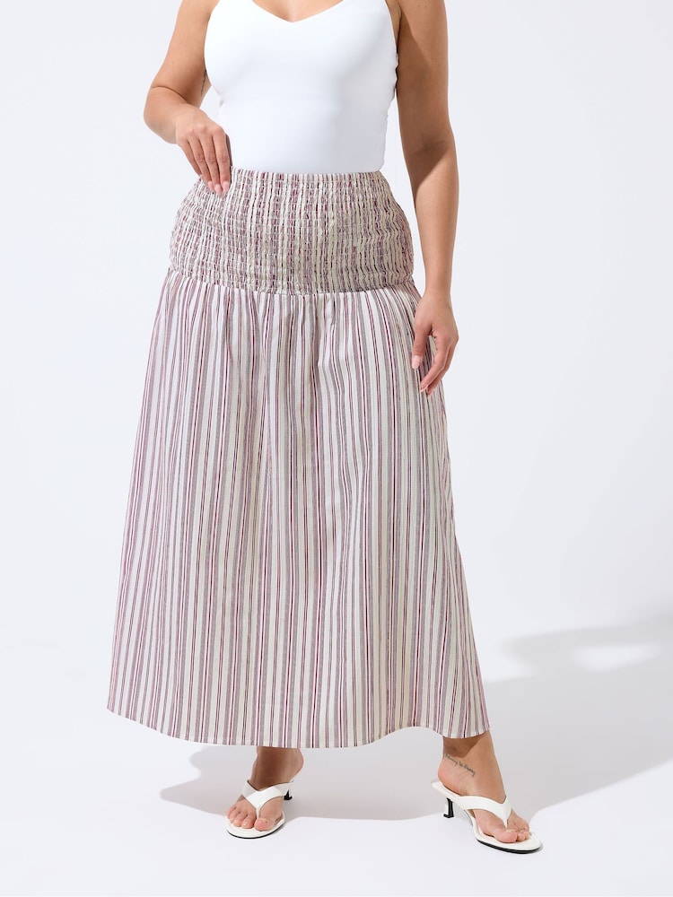 Yours Curve Red Limited Stripe Tie Skirt - Image 1 of 5 Yours Curve Red Limited Stripe Tie Skirt - Image 1 of 5