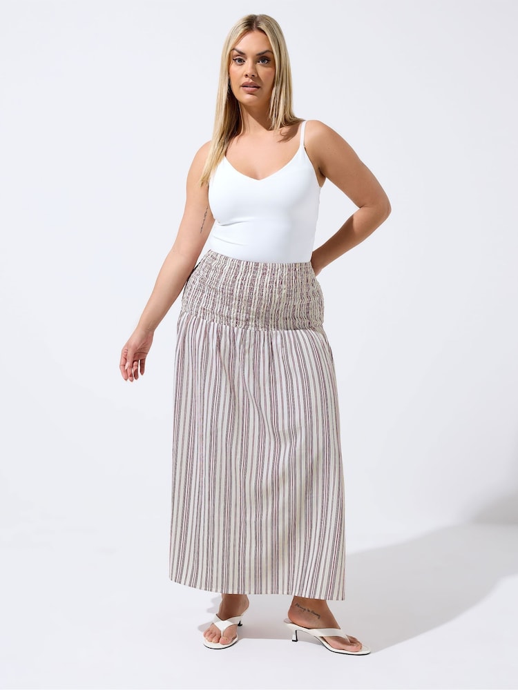 Yours Curve Red Limited Stripe Tie Skirt - Image 2 of 5 Yours Curve Red Limited Stripe Tie Skirt - Image 2 of 5