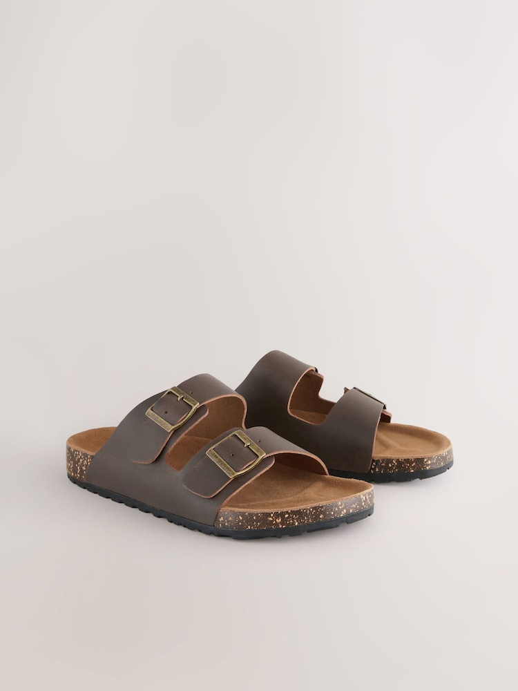 Brown Leather Two Buckle Sandals - Image 1 of 7