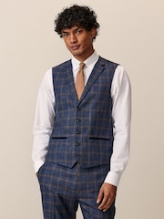 Bright Blue Trimmed Check Suit Waistcoat - Image 1 of 10