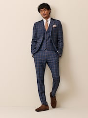 Bright Blue Trimmed Check Suit Waistcoat - Image 2 of 10