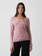 Gap Light Mauve Relaxed Lightweight V-Neck Jumper - Image 1 of 5