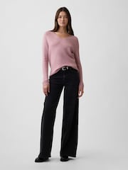 Gap Light Mauve Relaxed Lightweight V-Neck Jumper - Image 3 of 5