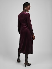 JoJo Maman Bébé Wine Red Velvet V-Neck Maternity & Nursing Wrap Dress - Image 3 of 6