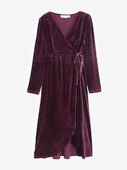 JoJo Maman Bébé Wine Red Velvet V-Neck Maternity & Nursing Wrap Dress - Image 5 of 6