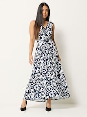 M&Co Blue Petite Sleeveless Twist Flower Maxi Dress - Image 1 of 5