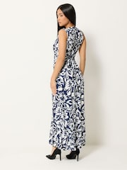 M&Co Blue Petite Sleeveless Twist Flower Maxi Dress - Image 3 of 5