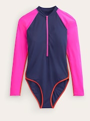 Boden Blue Piped Raglan Sleeve Swimsuit - Image 5 of 5