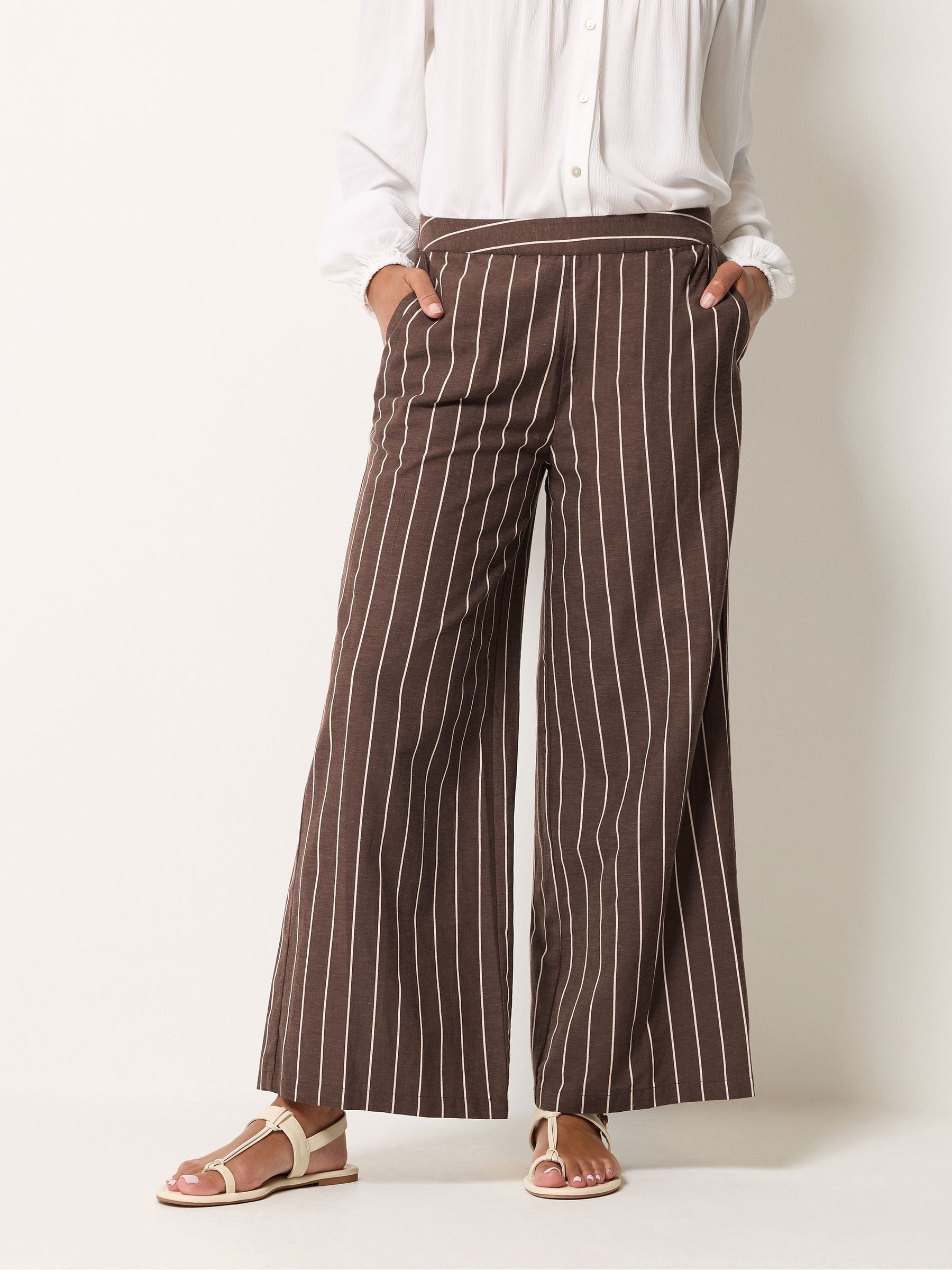 M & Co Women's Brown Linen Blend Wide Leg Trousers