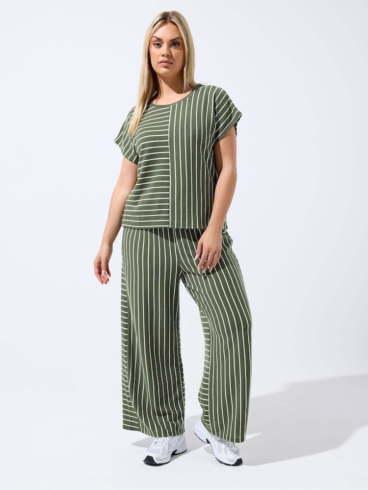 Yours Curve Green Limited Two Way Stripe Trousers - Image 1 of 5 Yours Curve Green Limited Two Way Stripe Trousers - Image 1 of 5