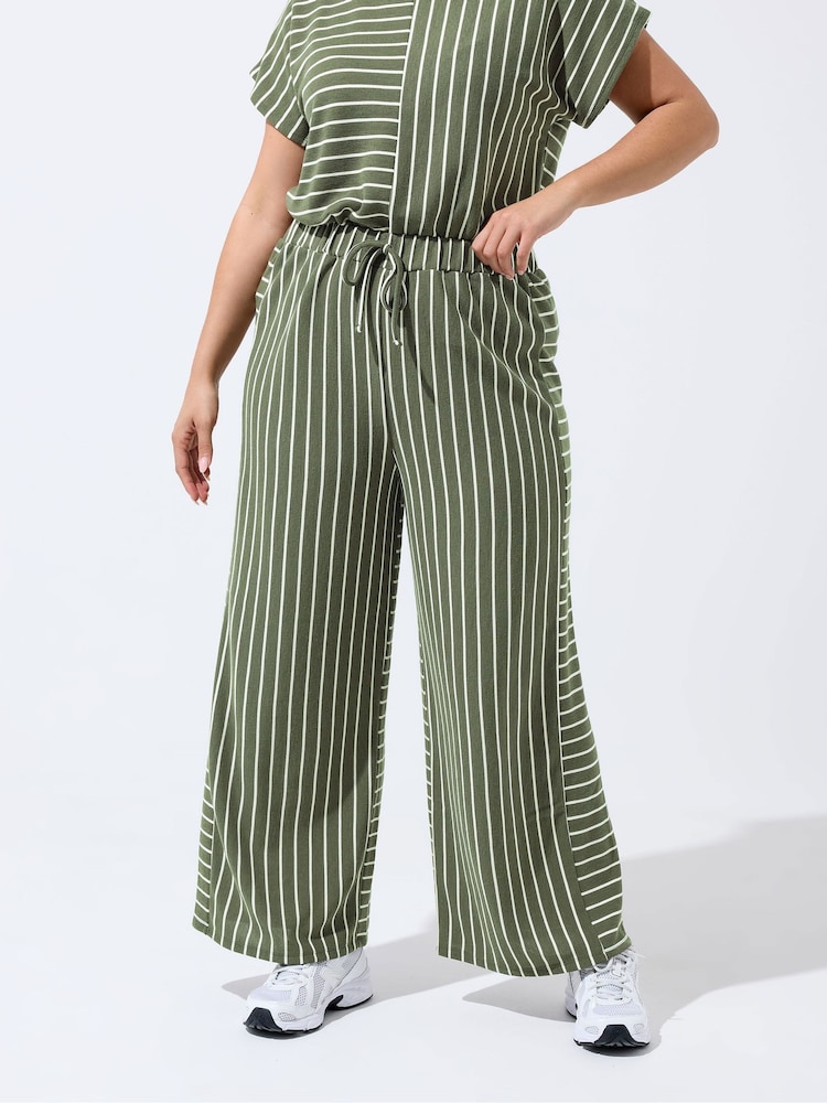 Yours Curve Green Limited Two Way Stripe Trousers - Image 2 of 5 Yours Curve Green Limited Two Way Stripe Trousers - Image 2 of 5