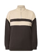 Long Tall Sally Brown Colour Block Half Zip Sweatshirt - Image 5 of 5