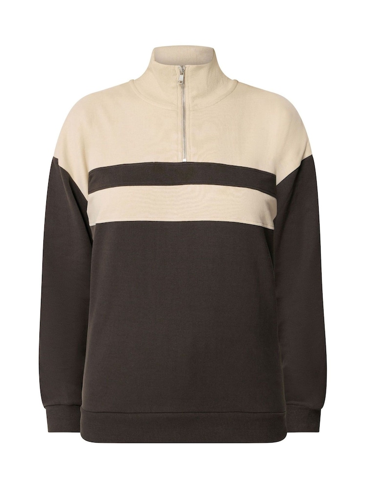 Long Tall Sally Brown Colour Block Half Zip Sweatshirt - Image 5 of 5