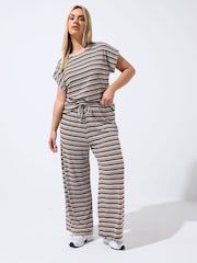 Yours Curve Brown Limited Stripe Tie Trousers - Image 1 of 5