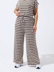 Yours Curve Brown Limited Stripe Tie Trousers - Image 2 of 5