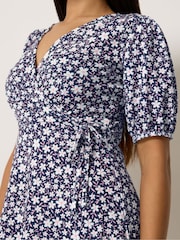 M&Co Blue Petite Midi Wrap Dress - Image 4 of 5