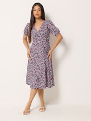 M&Co Green Petite Midi Wrap Dress - Image 2 of 5