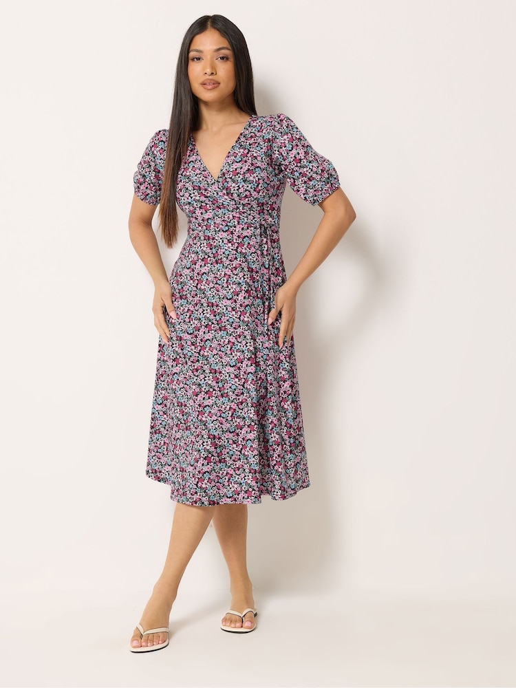 M&Co Green Petite Midi Wrap Dress - Image 2 of 5 M&Co Green Petite Midi Wrap Dress - Image 2 of 5