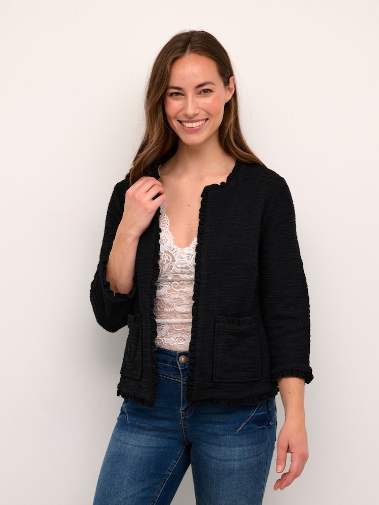 Cream Mellie Black Open Front 3/4 Sleeve Cardigan - Image 1 of 6