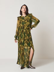 Green Long Sleeve Chiffon Maxi Dress - Image 1 of 7